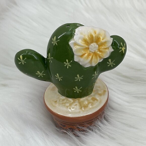 Cactus Cacti Blossom Salt and Pepper Shaker Set Green White Brown - Picture 2 of 9